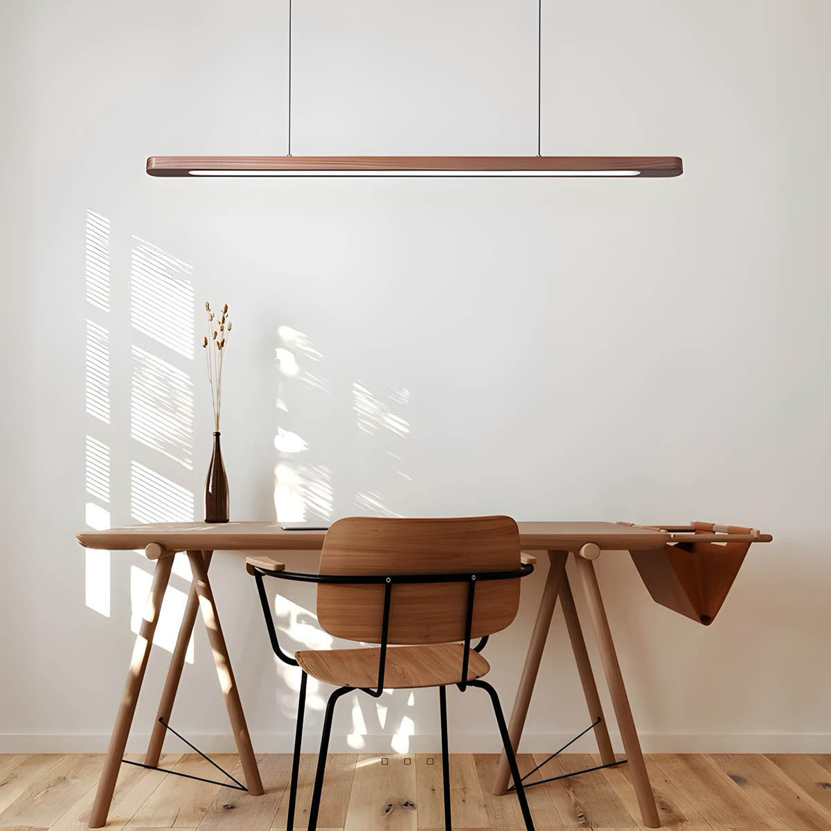 Wood and metal remote-control LED pendant light