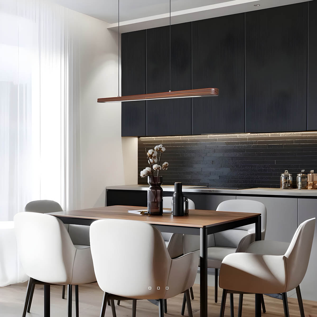 Wood and metal remote-control LED pendant light