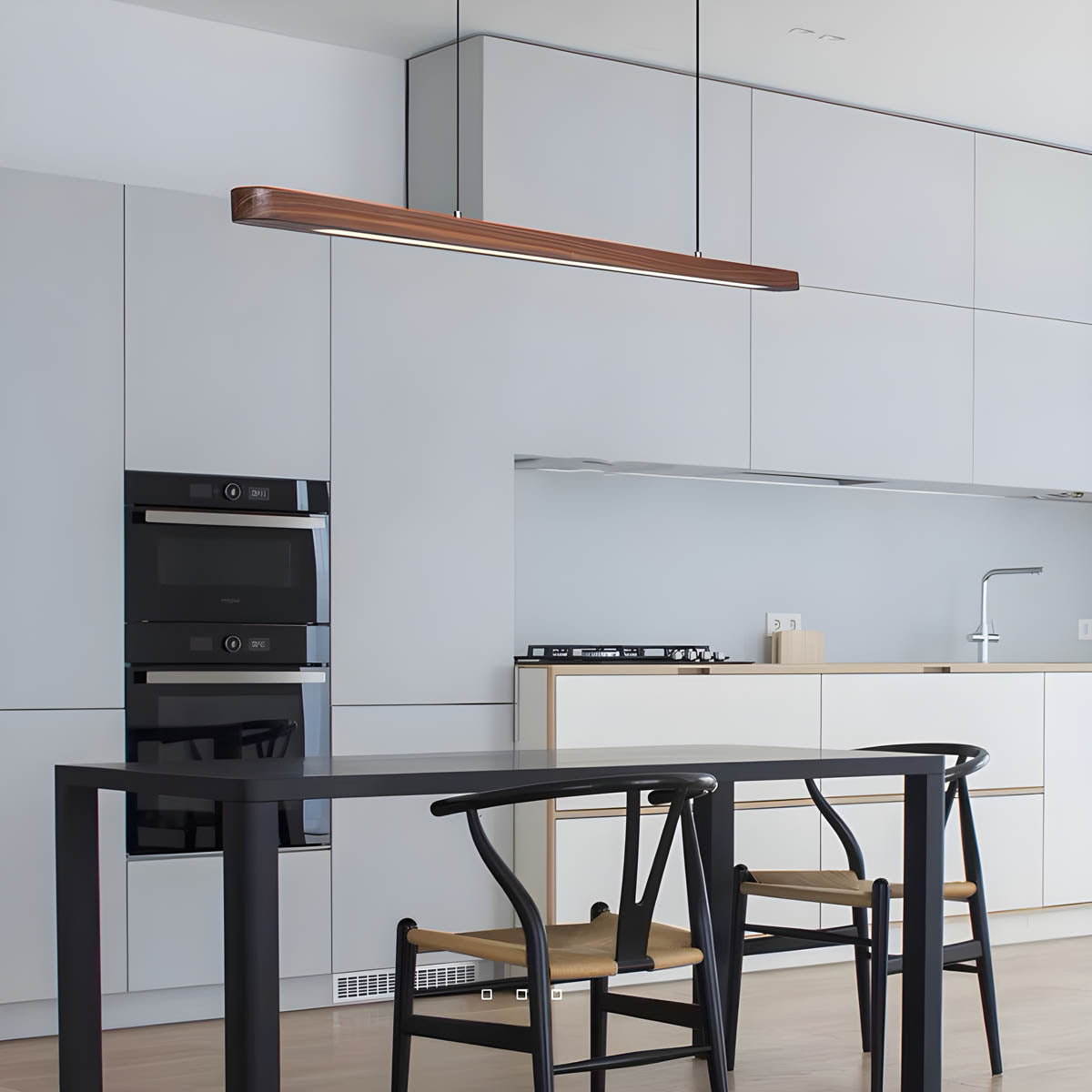 Wood and metal remote-control LED pendant light