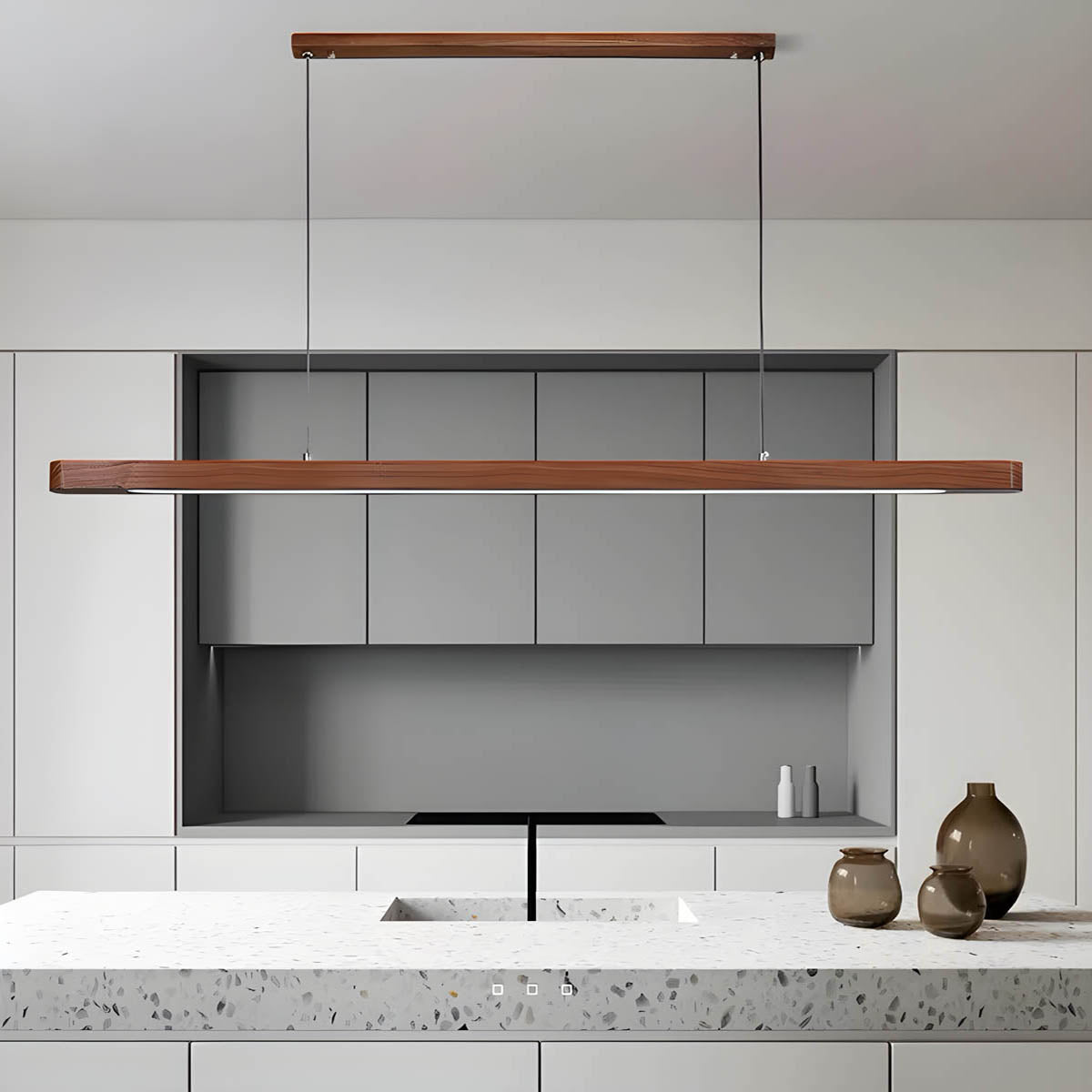 Wood and metal remote-control LED pendant light