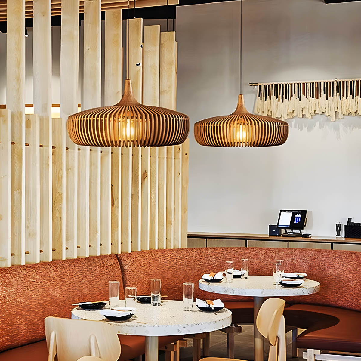 Wooden birdcage pendant light