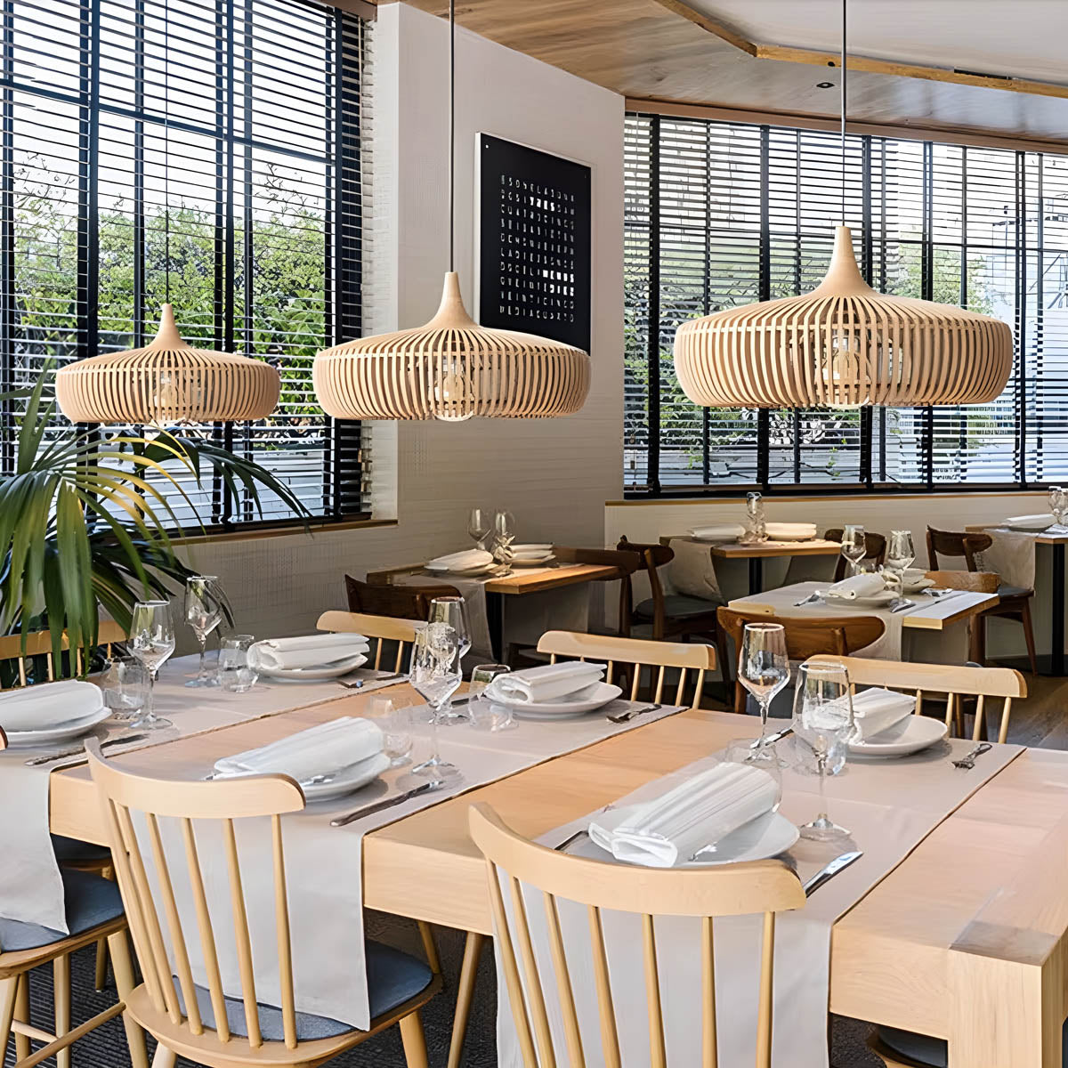 Wooden birdcage pendant light