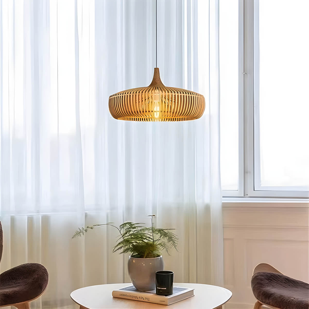 Wooden birdcage pendant light