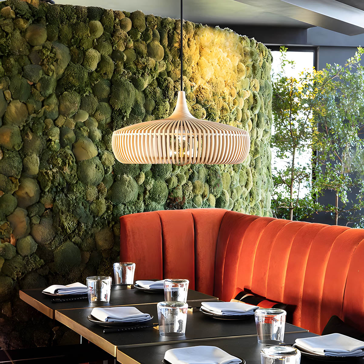 Wooden birdcage pendant light