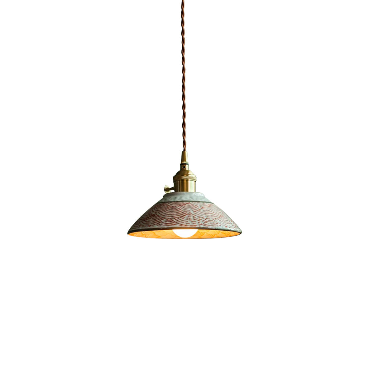 Hand-crafted ceramic & copper pendant light, artisan patterns