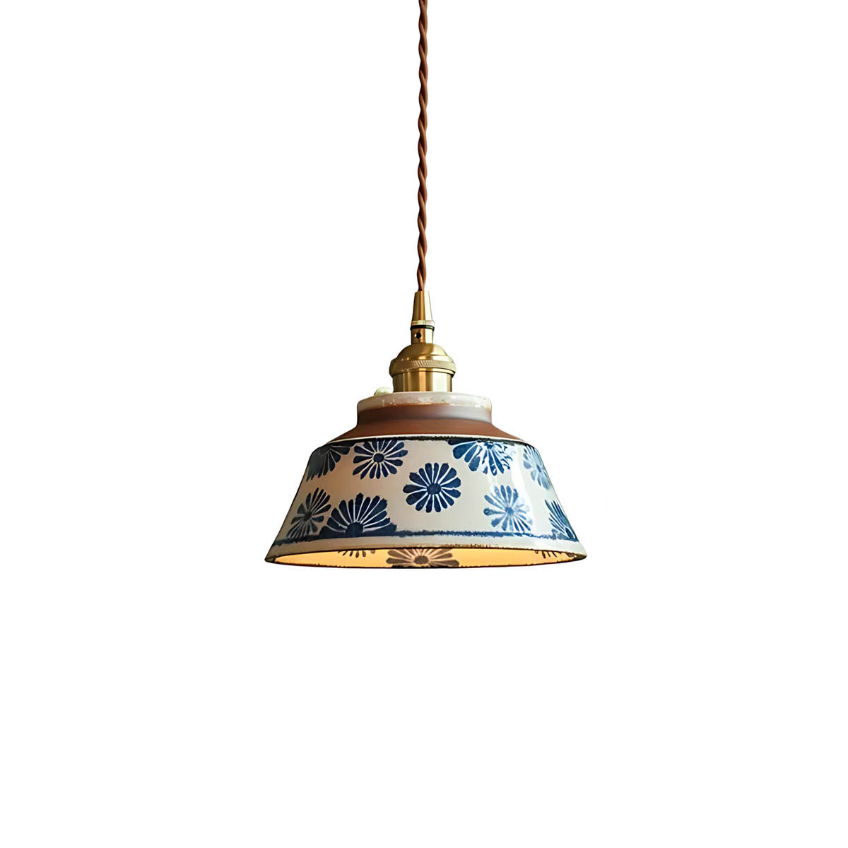 Hand-crafted ceramic & copper pendant light, artisan patterns