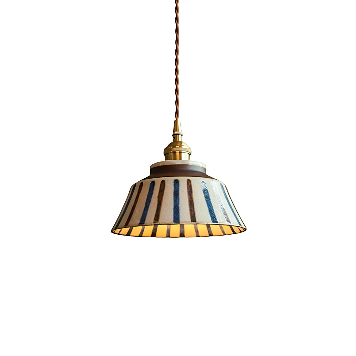 Hand-crafted ceramic & copper pendant light, artisan patterns