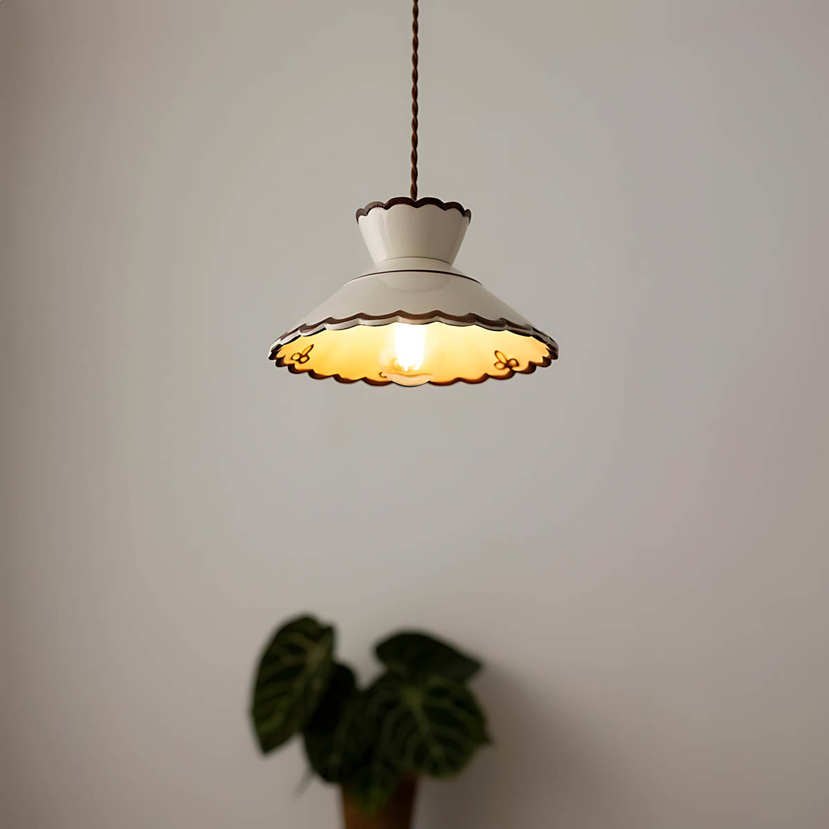 Hand-crafted ceramic & copper pendant light, artisan patterns