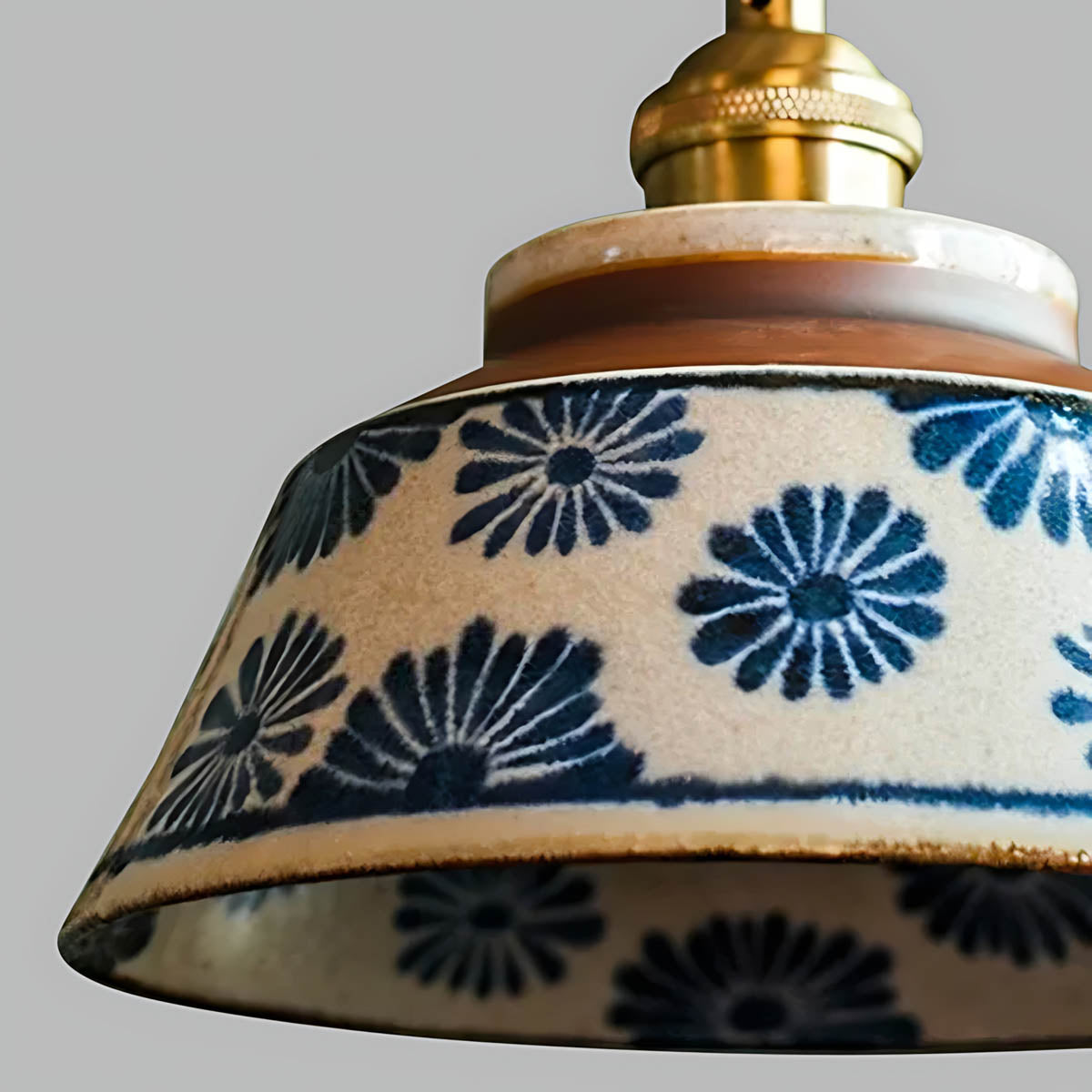 Hand-crafted ceramic & copper pendant light, artisan patterns