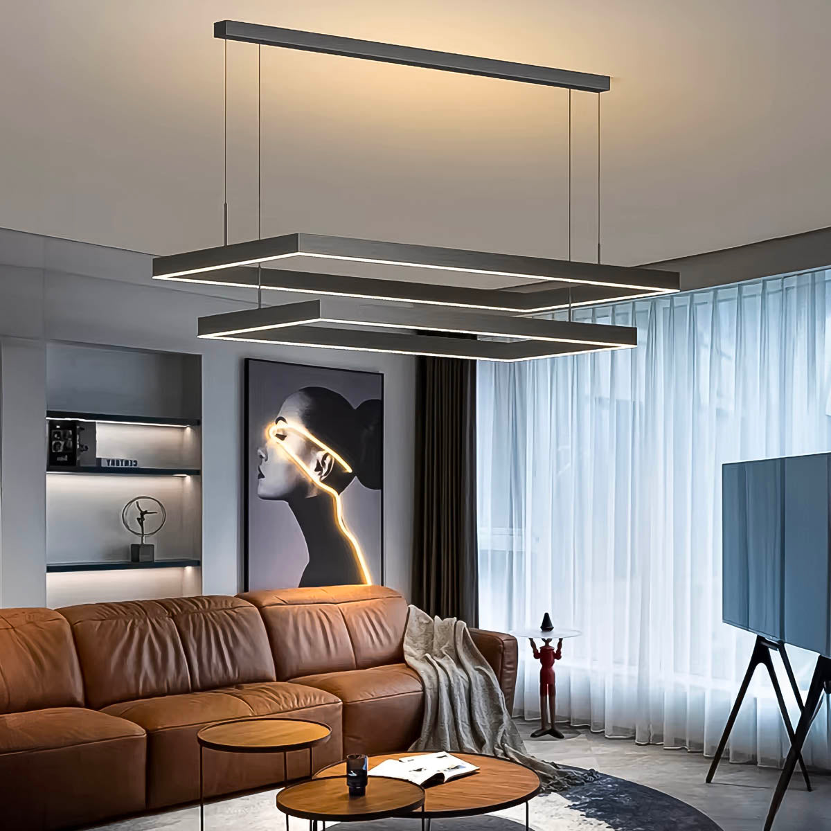 Architectural Iron & Acrylic LED Pendant — Linear & Layered Modern Lighting