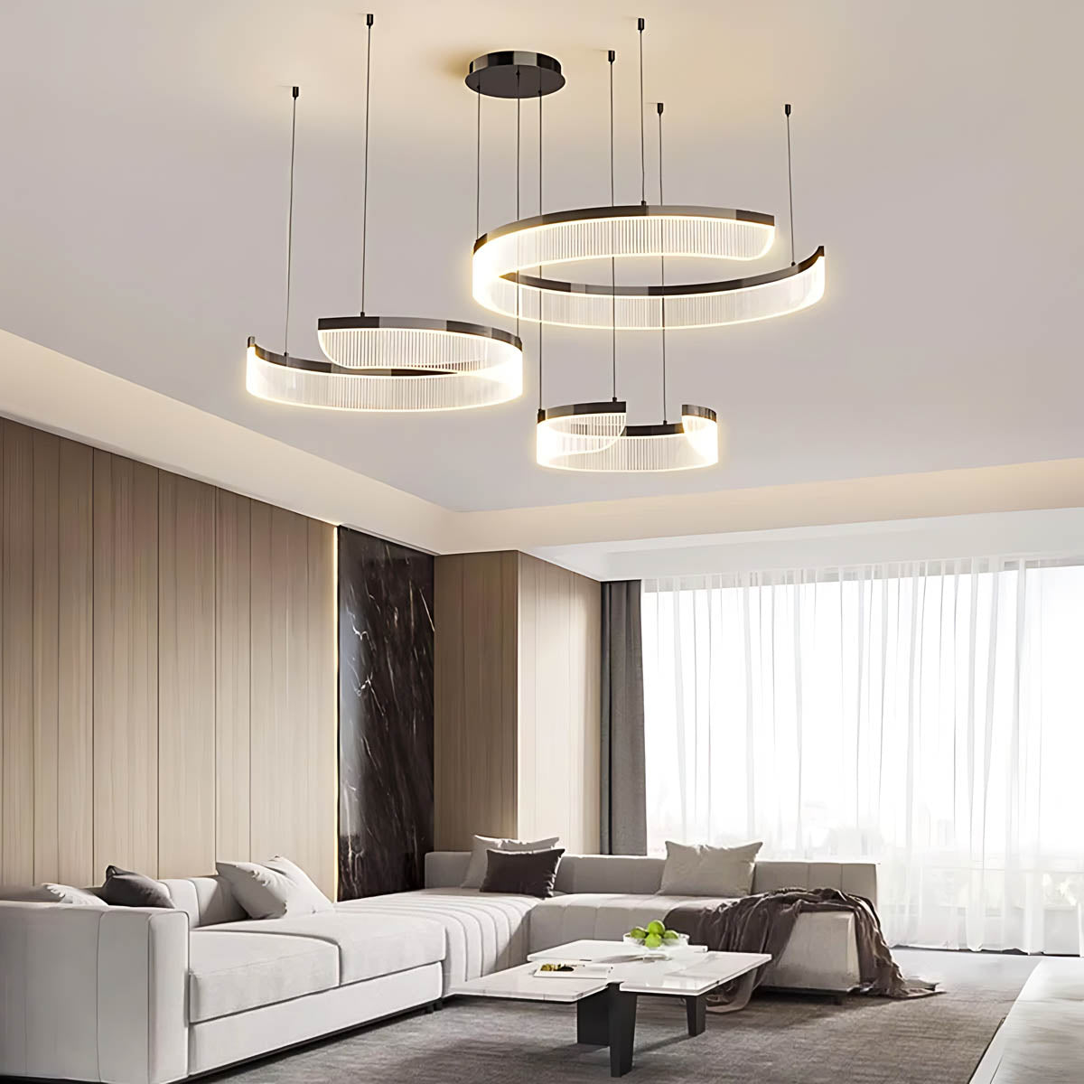 Spiral Multi-Ring Aluminium & Acrylic LED Chandelier ZEPHY