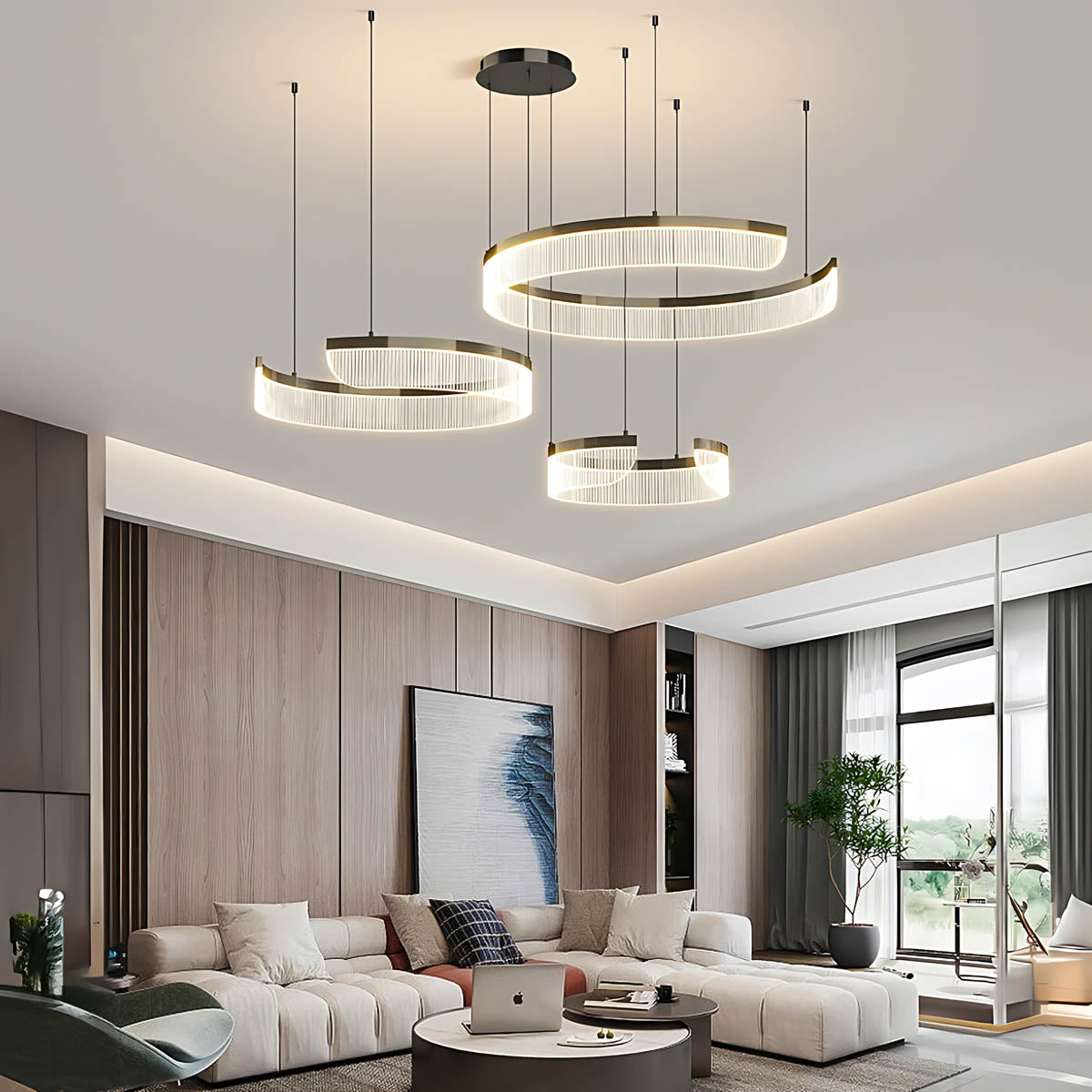 Spiral Multi-Ring Aluminium & Acrylic LED Chandelier ZEPHY