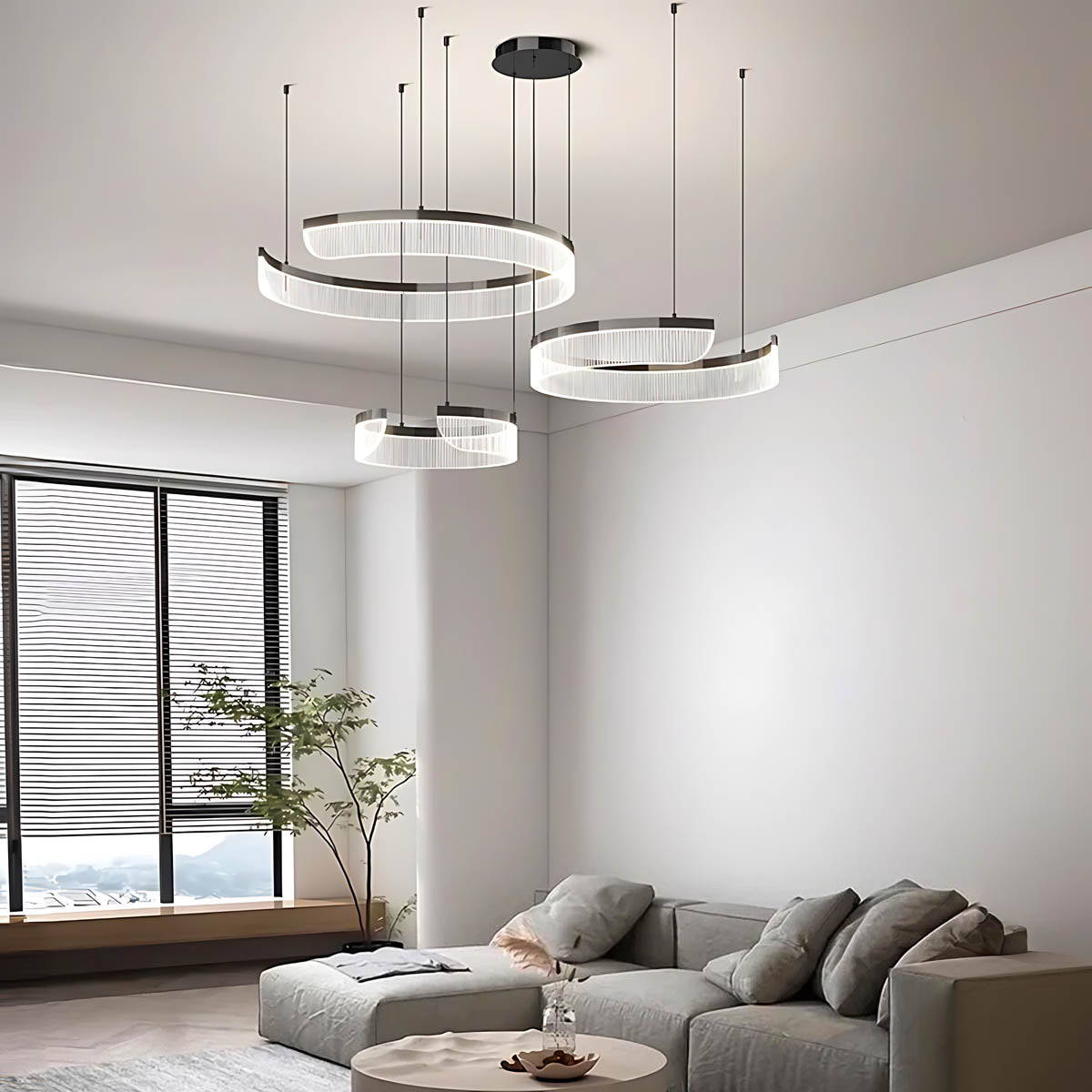 Spiral Multi-Ring Aluminium & Acrylic LED Chandelier ZEPHY