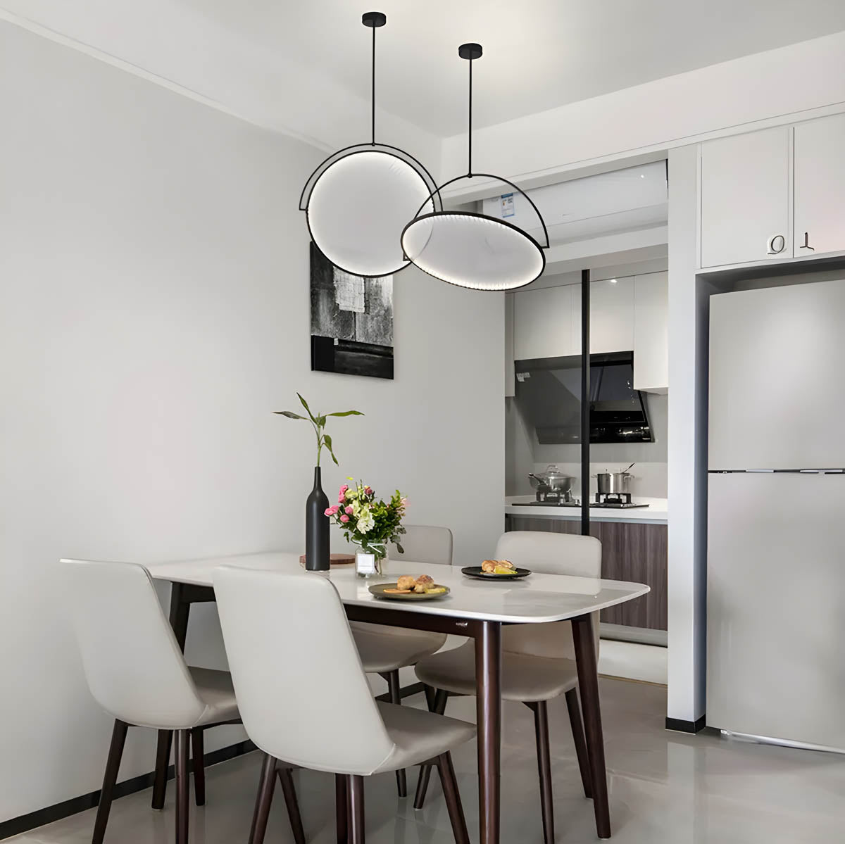 Fabric & iron semi-flush pendant light LED, Ø 35-60 cm