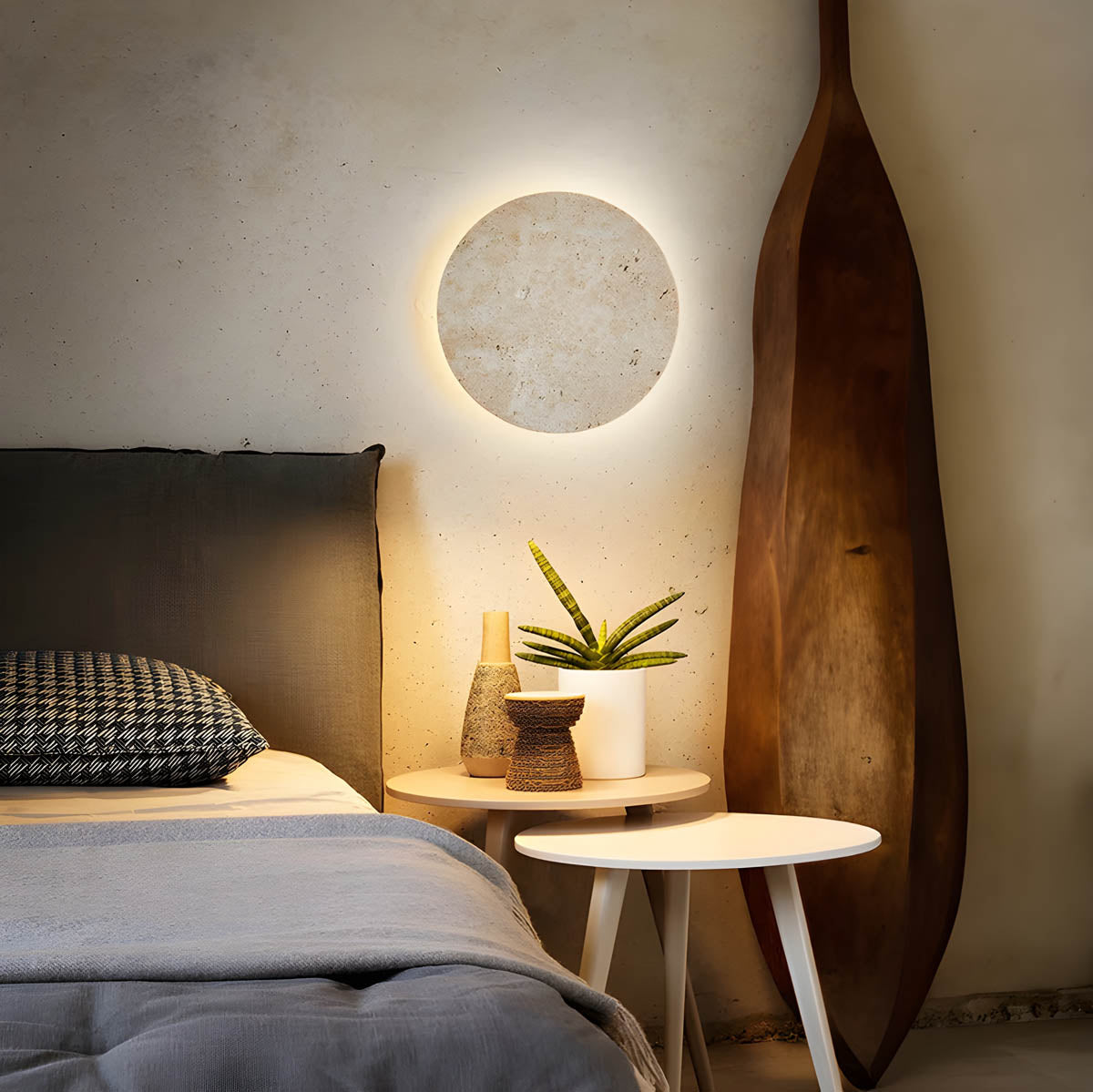 Stone Round Travertine Wall Lamp