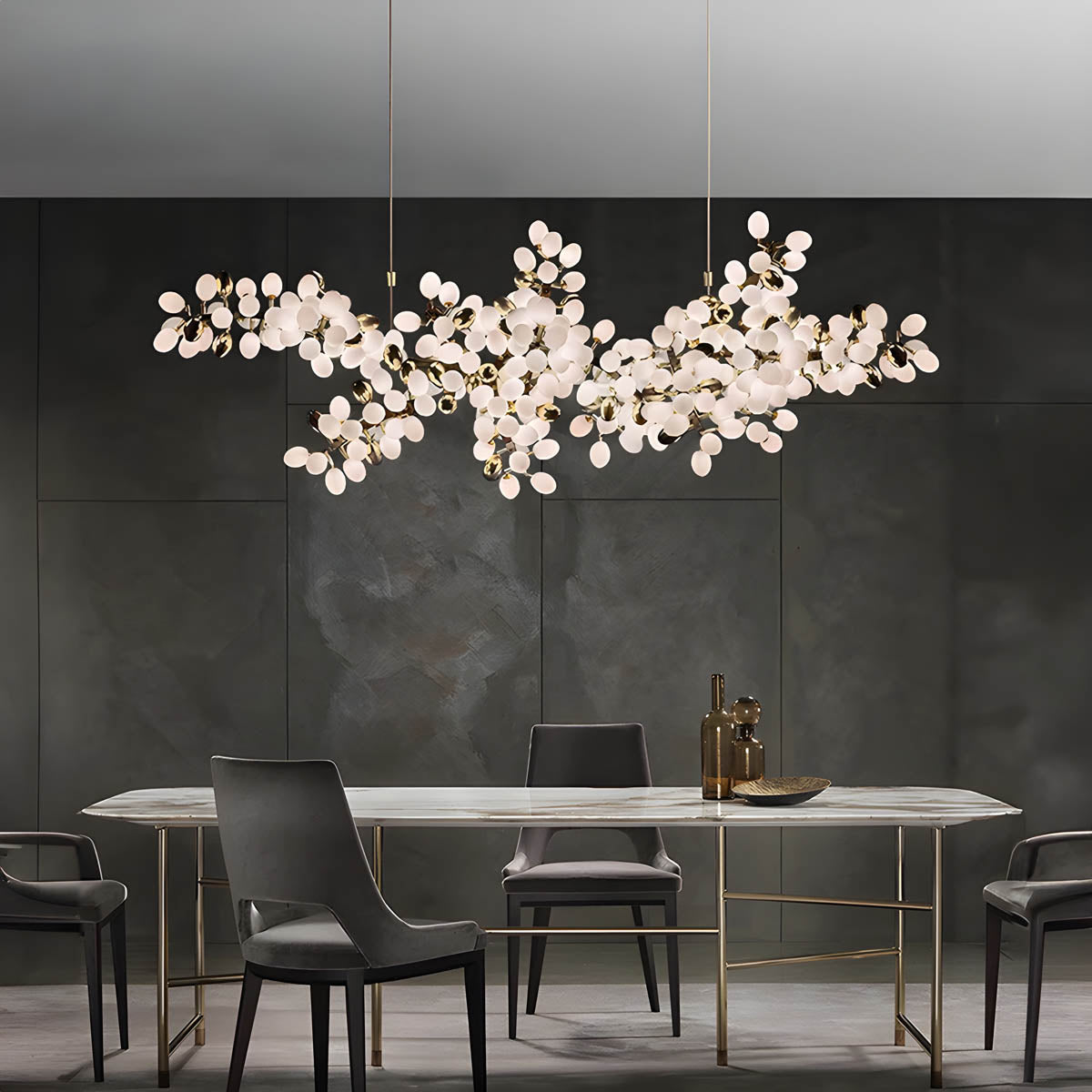Large floral-form chandelier, polished chrome & aluminium
