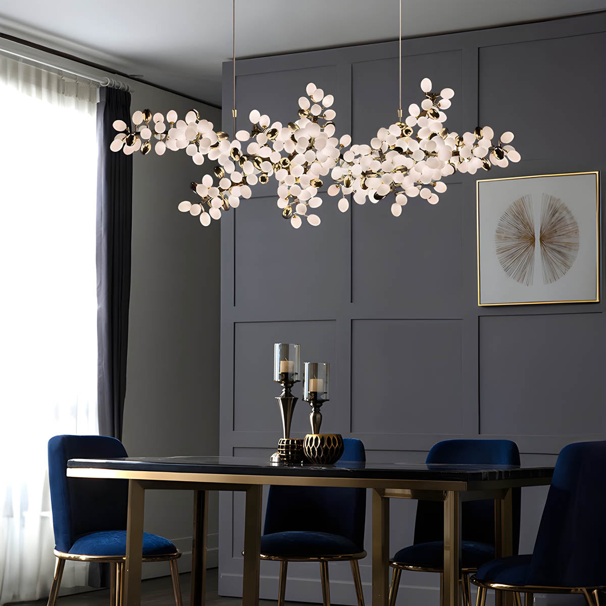 Large floral-form chandelier, polished chrome & aluminium