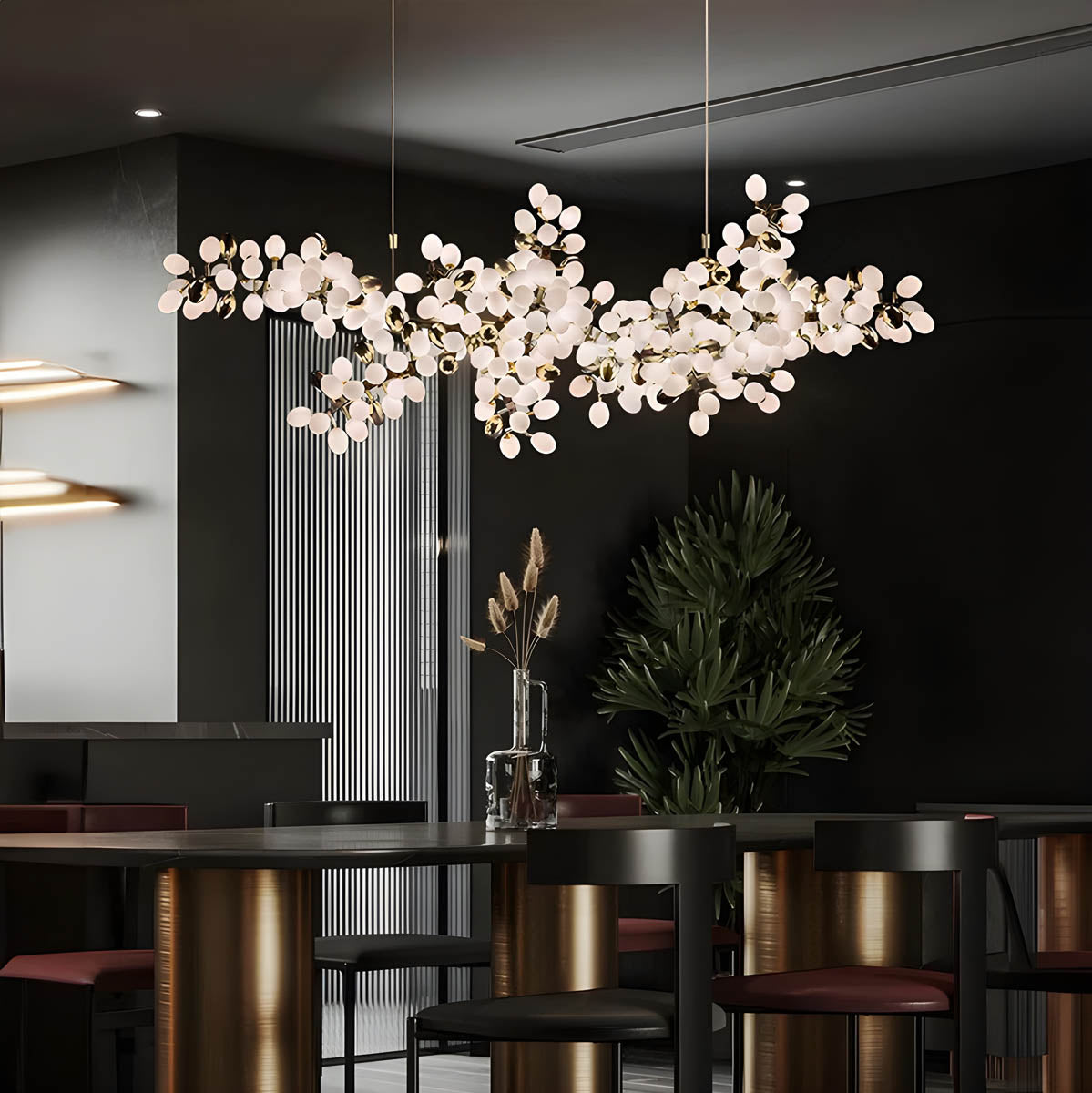 Large floral-form chandelier, polished chrome & aluminium