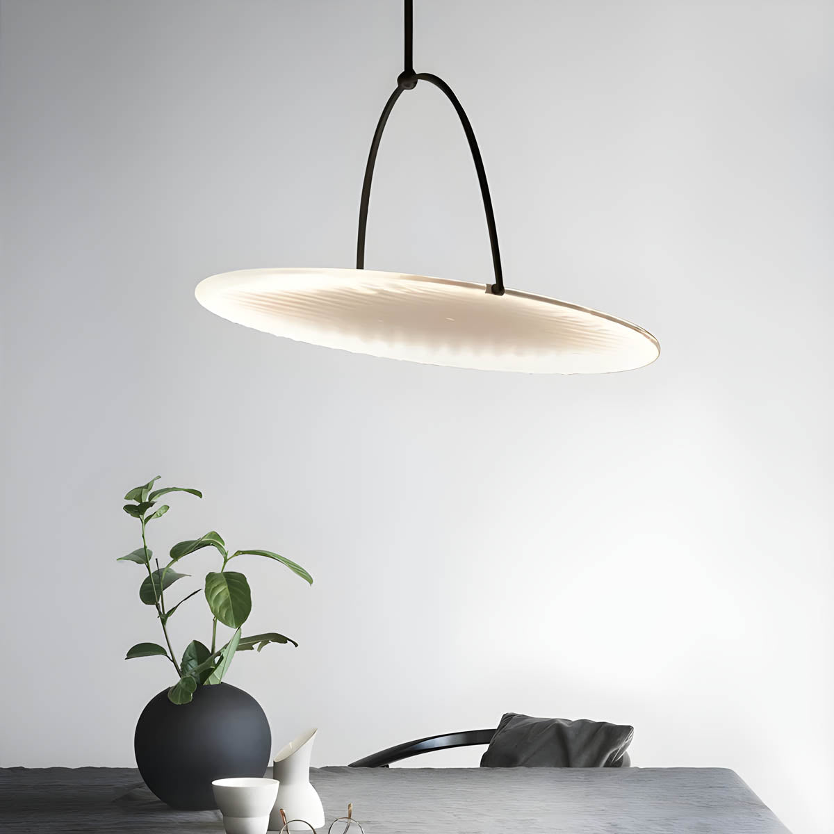 Fabric & iron semi-flush pendant light LED, Ø 35-60 cm