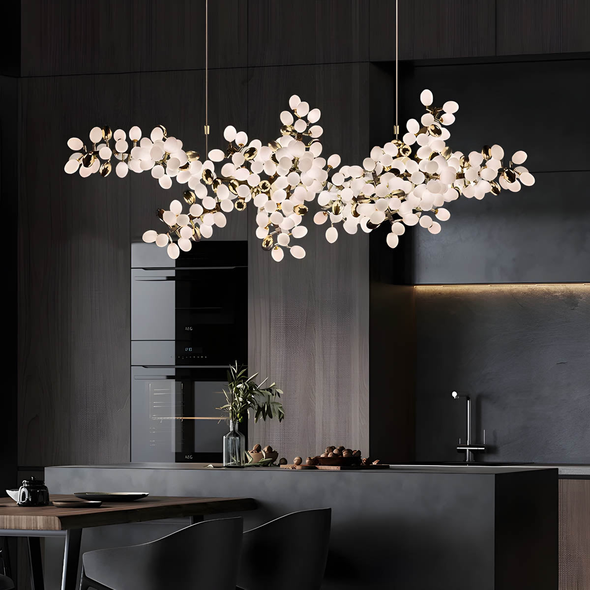 Large floral-form chandelier, polished chrome & aluminium